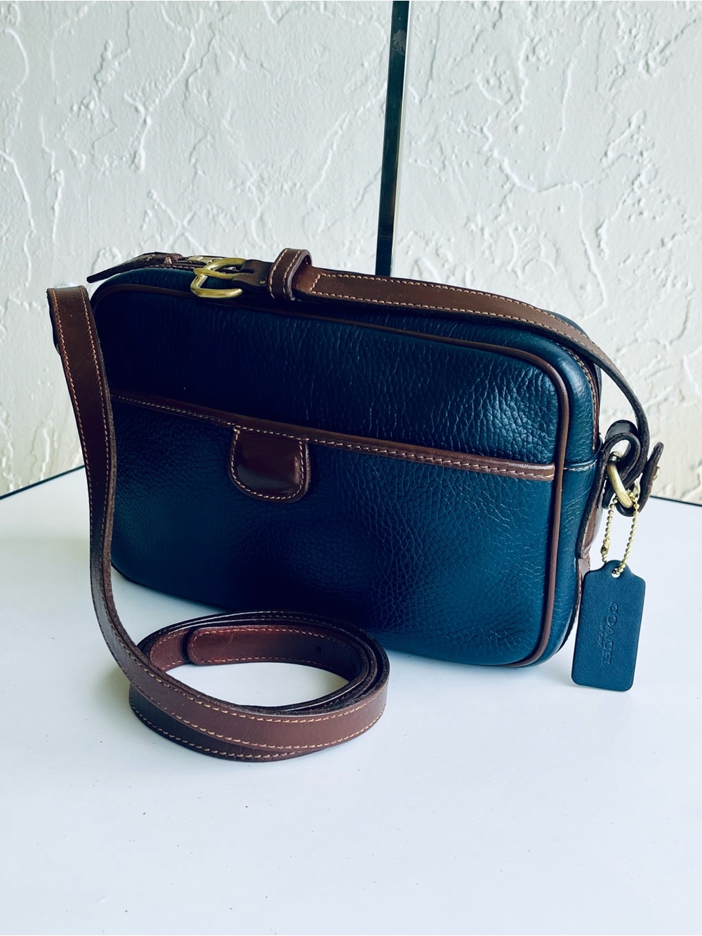 VINTAGE Coach  CROSSBODY BLUE Bag with Brown Trim